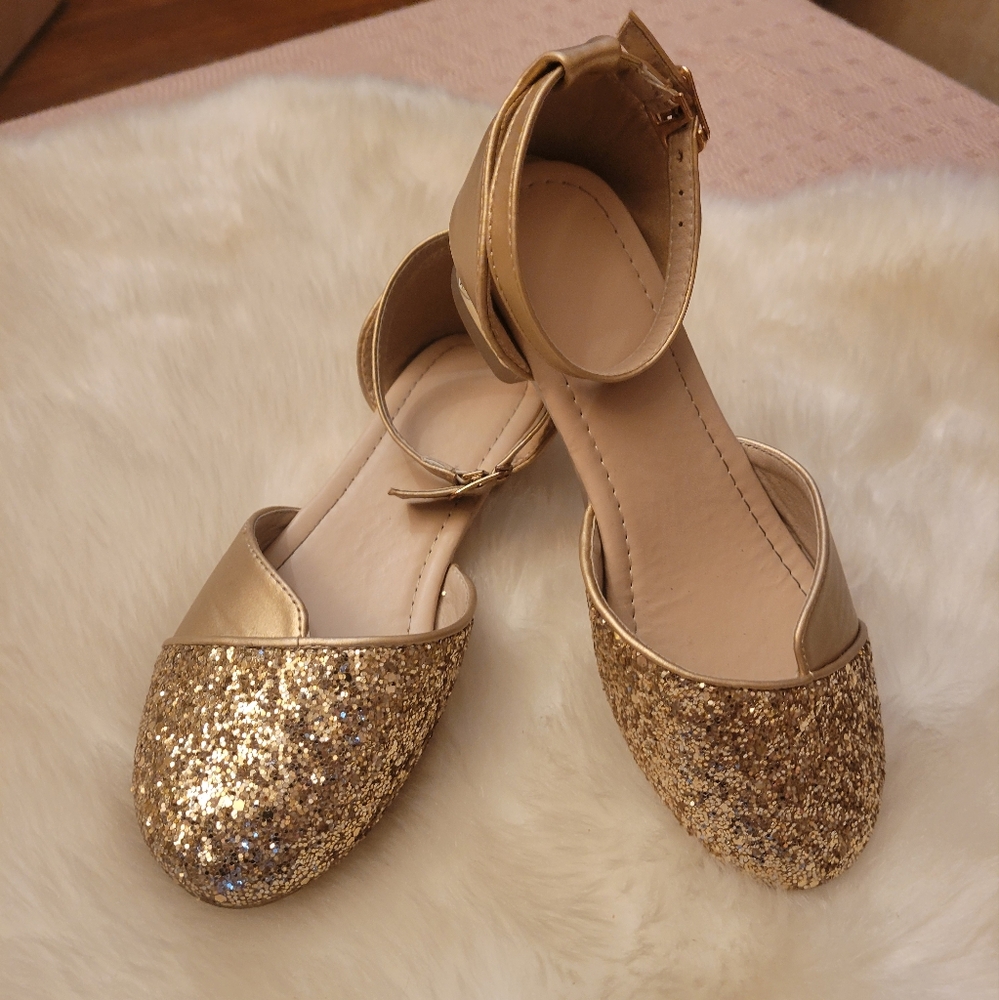Girls' Gold Glitter Dress Shoes - Size 12 Toddler/Little Kid♡